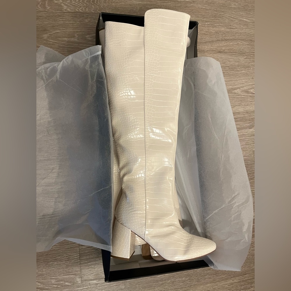Over the knee flared heel boots